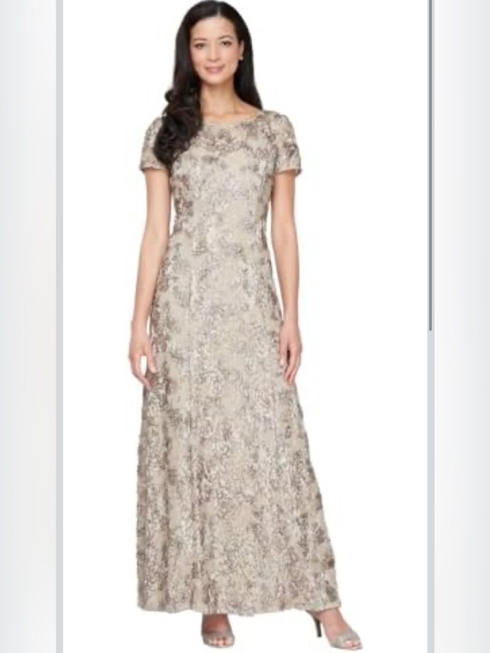 Alex Evenings Champagne Sequin Lace Maxi Dress